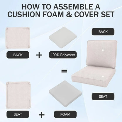 Outdoor Chair Cushions, 24" x 23" High-Density Foam Deep Seat