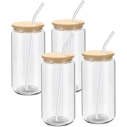 20 Pack Glass Cups with Bamboo Lids and Glass Straw 16oz
