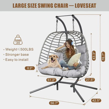 Hammock Swing Chair with Double Hanging Egg Chair, Stand,  Cushion
