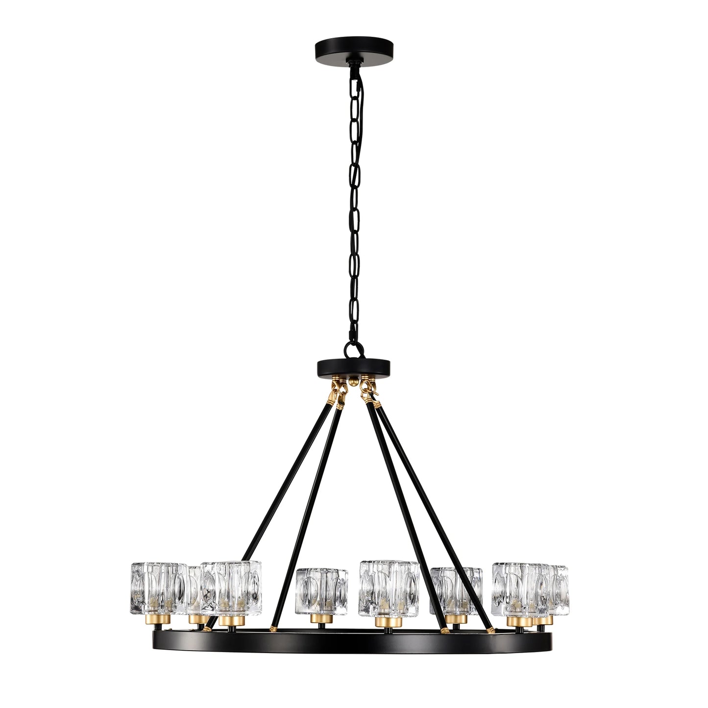 Matte Black + Gold Wagon Wheel Chandelier