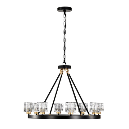 Matte Black + Gold Wagon Wheel Chandelier