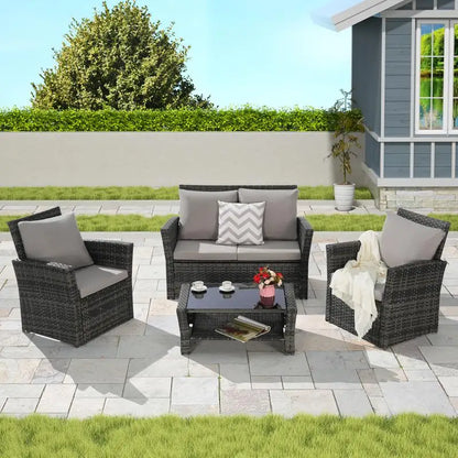 4-Piece Outdoor Patio Furniture Set - Rattan Wicker