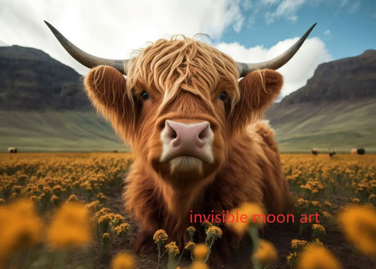 Scottish Highland Cow & Calf Canvas Art Print