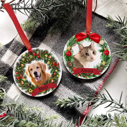 Personalized Pet Ornament Custom Dog, Cat and Dog Christmas Photo Ornament Cat Portrait Name Gift