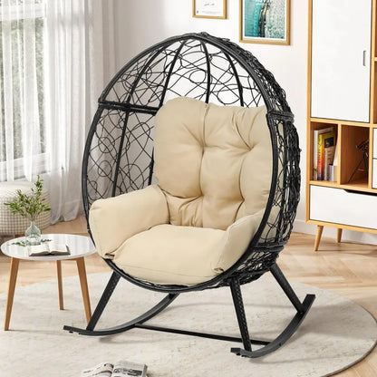 Outdoor Rocking Egg Chair with Cushioned Comfort, 250lb Capacity, Anti-Slip