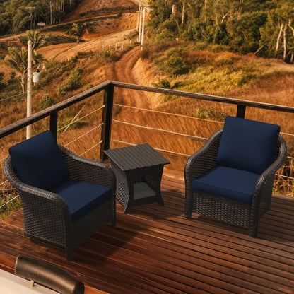 Outdoor Rattan Chairs Set of 2 with Coffee Table