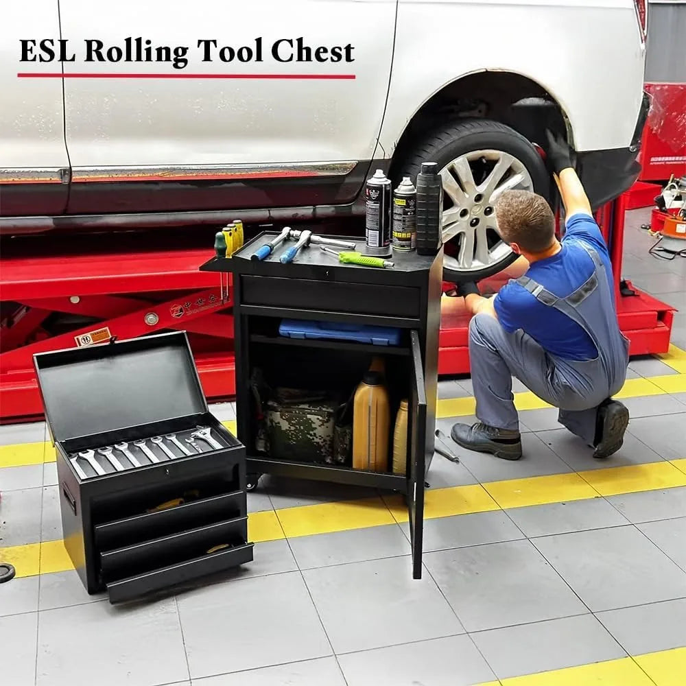 Rolling Tool Chest, 5 Drawers with Big Cabinet