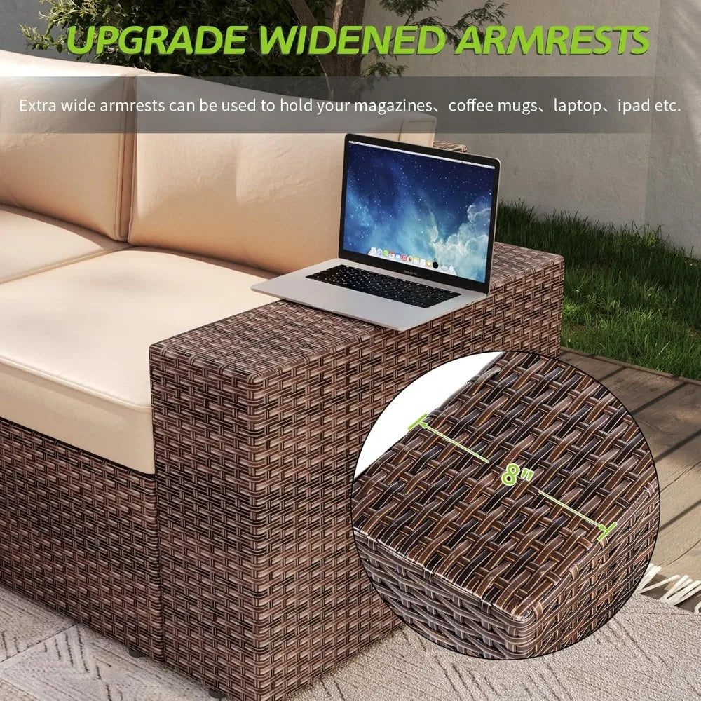 7 Piece Patio Furniture Set with 44 Inch Fire Pit Table