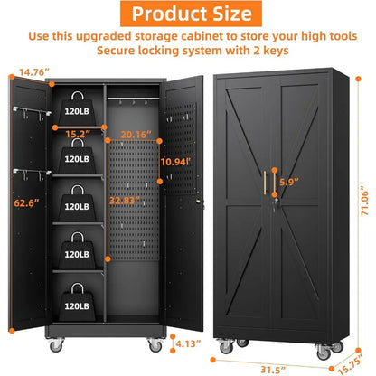 Garage Storage Cabinet with 4 Shelves, Pegboard