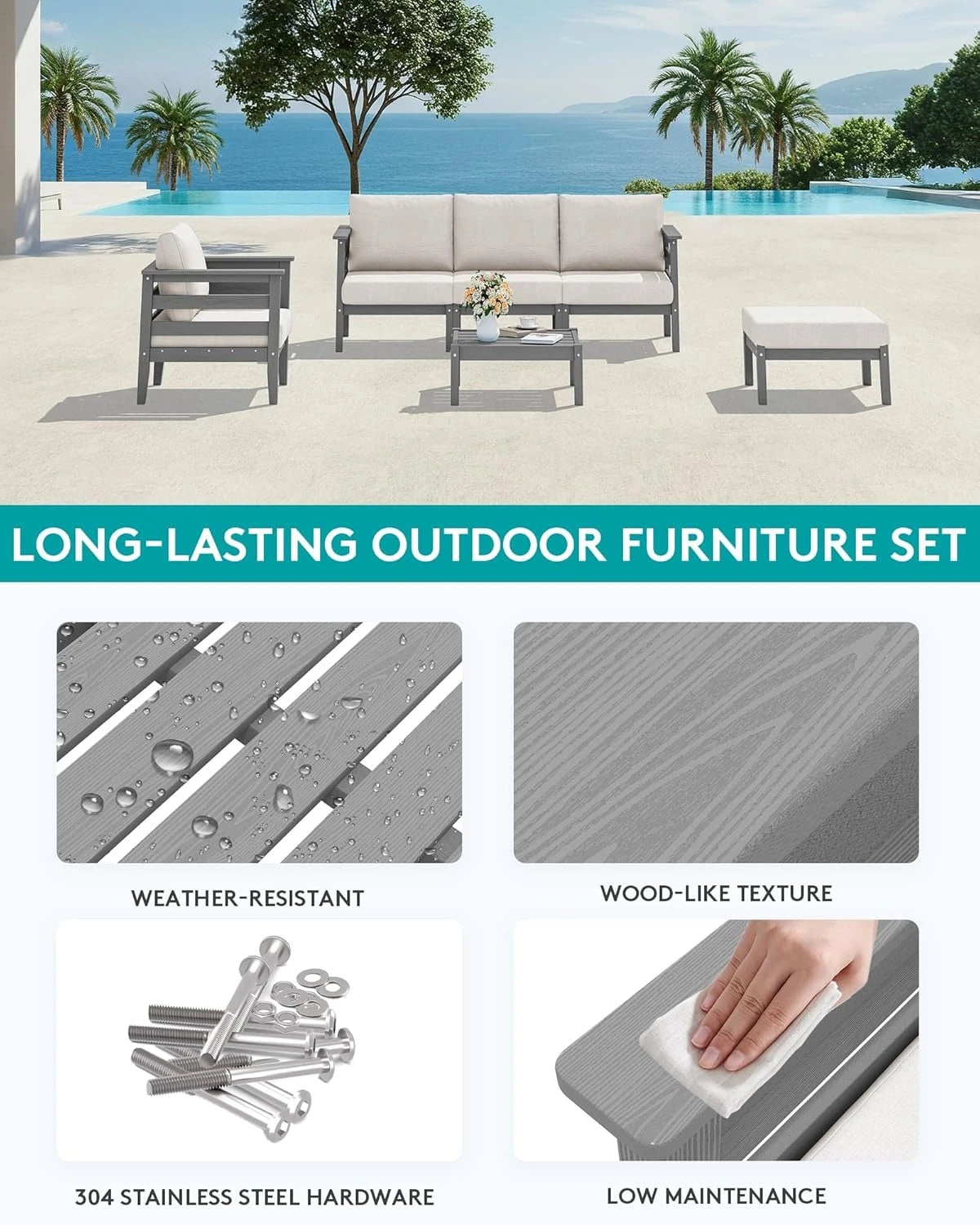 Patio Furniture Set, 6 Pieces Outdoor Sectional Sofa Set