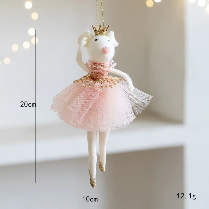Cute pink mesh skirt golden crown ballet mouse pendant
