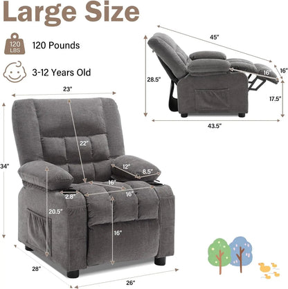 Kids Recliner Chair with Cup Holders, Adjustable Footrest & Headrest, Deep Grey