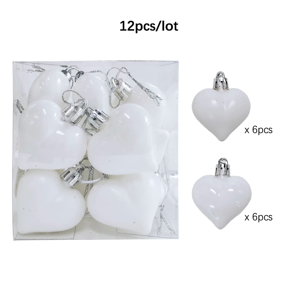 12Pcs Love Heart Christmas Balls Ornament Red Gold Plastic Balls