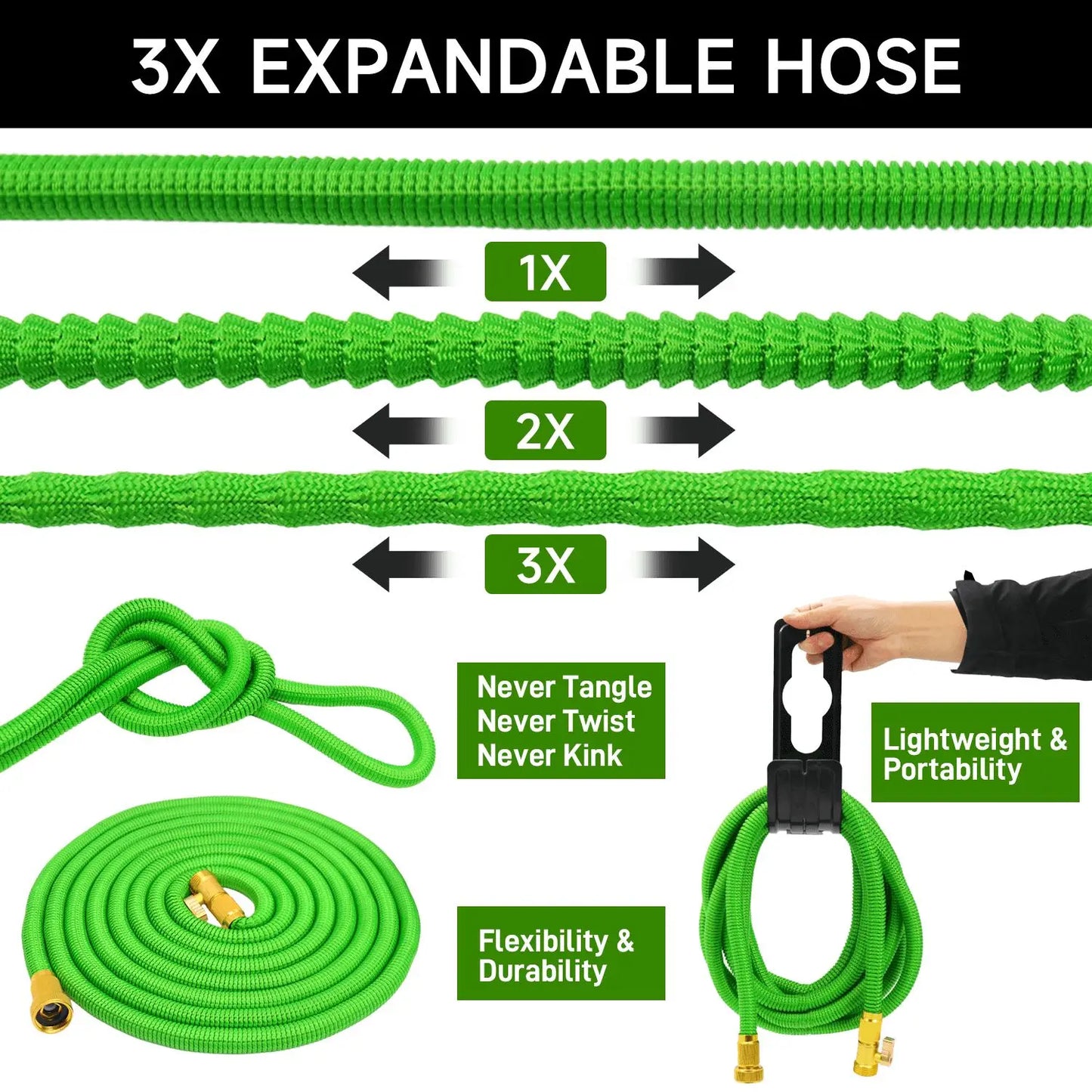 50-100FT Expandable Garden Hose with Holder &10 Spray Nozzle 3/4 inch