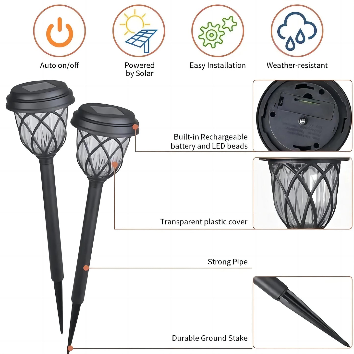 10 Pack solar powered small tube Light and shadow lamp lawn lamp