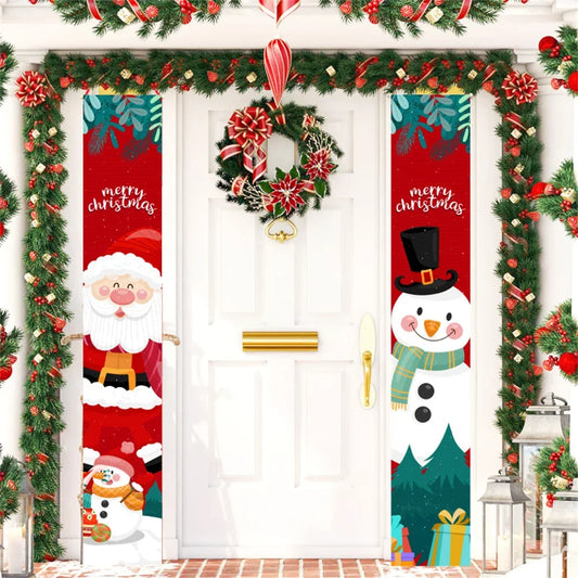 2Pc/set Christmas Door Hanging Banner Santa Claus Snowman