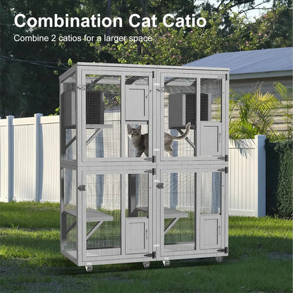 Cat Outdoor Enclosure, 4 Tiers Cat Playen  with Wheels