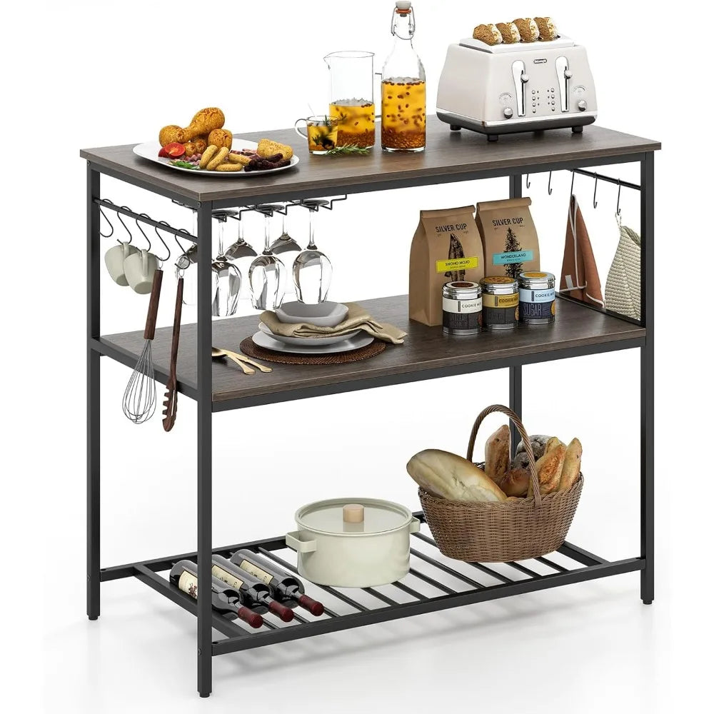 Kitchen Island with 3 Tier Storage Shelves, 48 Inch Baker Rack