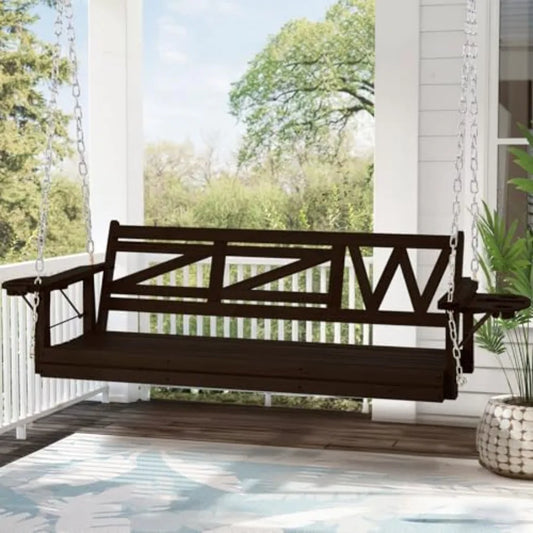 Heavy Duty Wooden Porch Swing with Hanging Chains  800 LBS Capacity