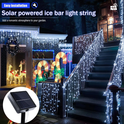 Solar LED Eaves Icicle String Lights 8 Lighting Modes