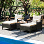 5PCS Patio Rattan Furniture Set Sofa Ottoman Cushioned Table W/Wood Top