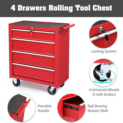 9-Drawer Rolling Tool Chest with Wheels & Lock & Key