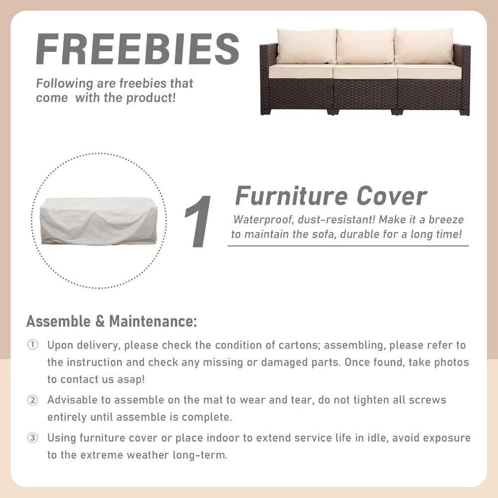 Patio Furniture 3-seat Sofa Wicker Outdoor Furniture