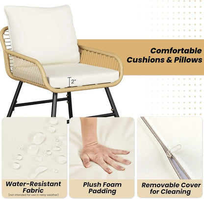 4 Piece Patio Furniture Set, Outdoor Wicker Conversation Sets