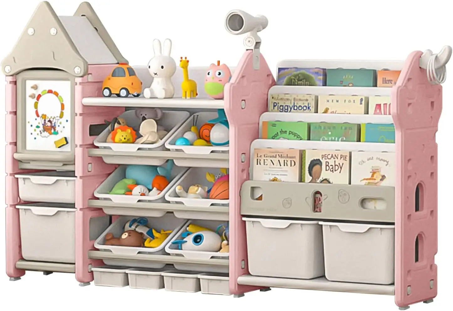 Kids Toy Organizer with 14 Bins, Pull-Out Drawers, Bookshelf
