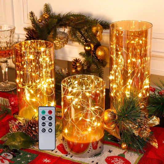 3Pcs Glass Flameless Candles LED Battery Powered