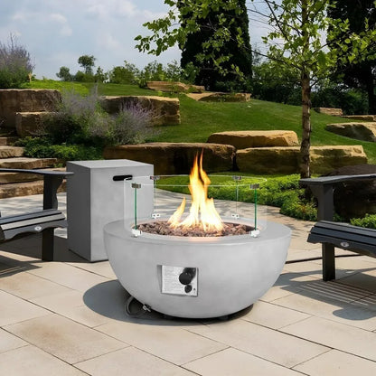 Propane Fire Pit Table with Tank Cover Wind Guard, 3 Pieces Morden Gas Fire Pits for Outside Patio w/Squ