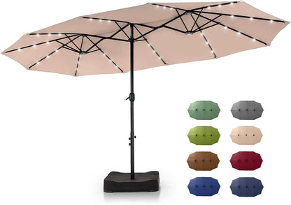 15 ft Rectangle Patio Umbrella with Solar Lights and Base Included