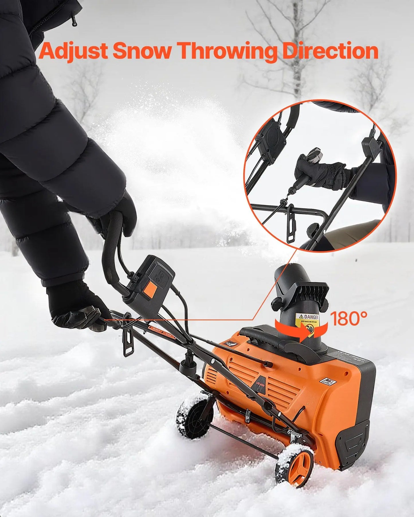 Electric Snow Blower 20" Wide 15A Corded Snow Thrower w/ 180° Chute 25FT Throwing Distance