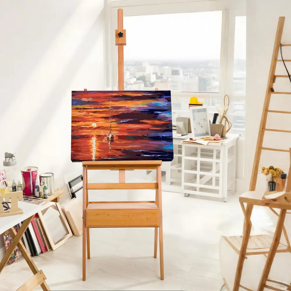 H Frame Solid Wood Easel with Drawer
