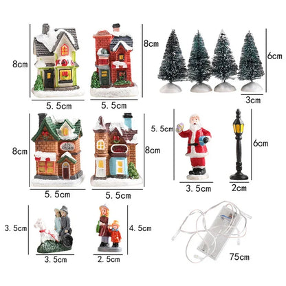 LED Resin Christmas Village Ornaments Set