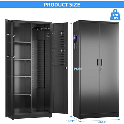 71.41" H Broom Closet Storage Cabinet with Towel Hangers