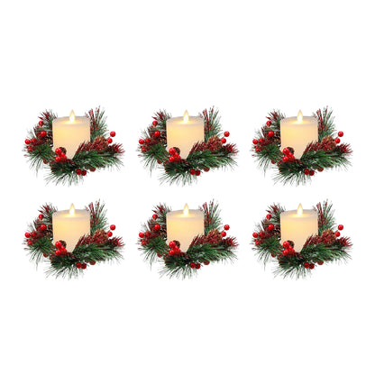 Elegant Christmas Candle Ring with Soft LED Glow and Glass Cup