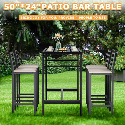 5-Piece Outdoor Patio Bar Set with 54.7 Rectangular High-Top Table and 4 Cushioned Bar Stools