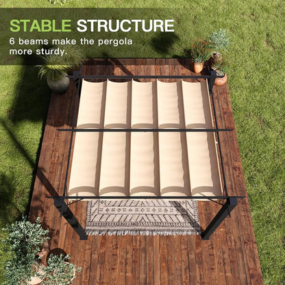 10'x10' Outdoor Pergola, Upgraded Canopy with Adjustable Roof