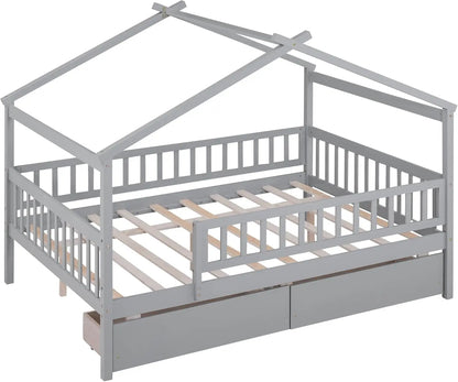 Full House Bed with 2 Drawers, Wooden
