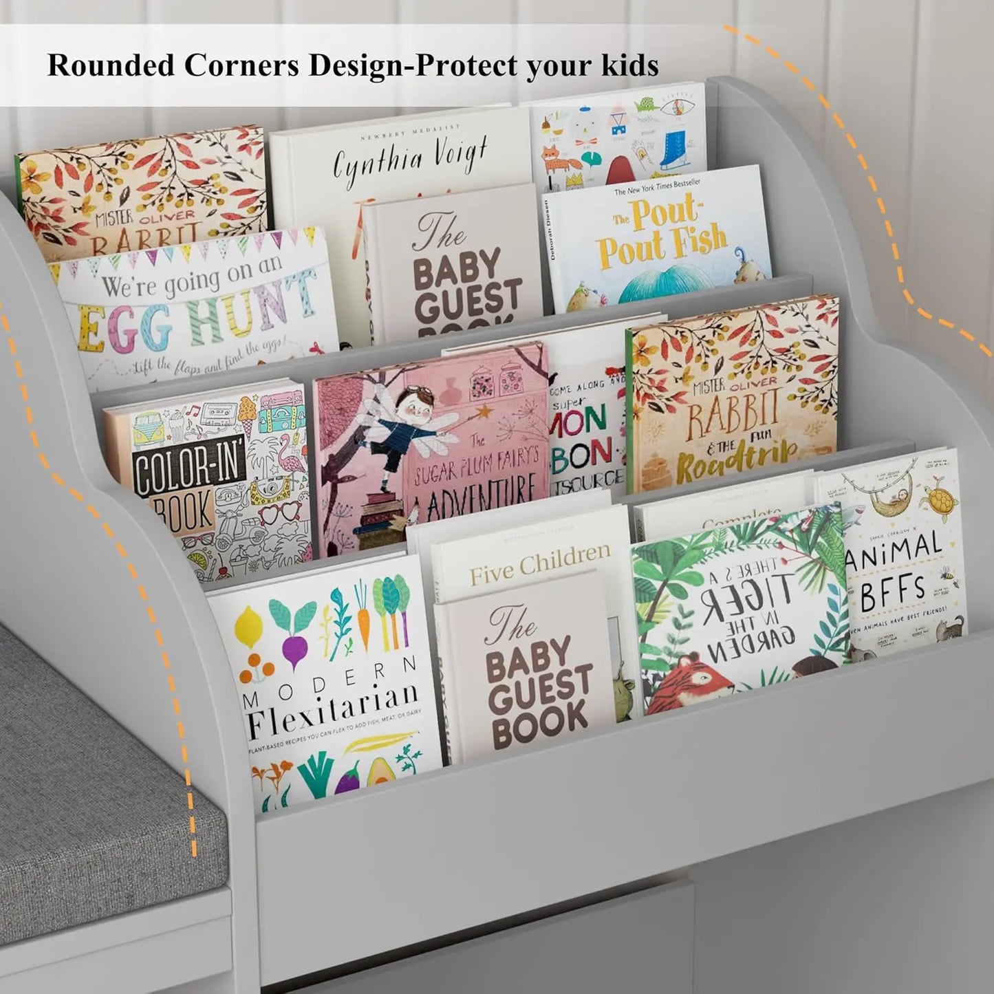 Kids Reading Nook with Bench, Bookshelf, Seat Cushion