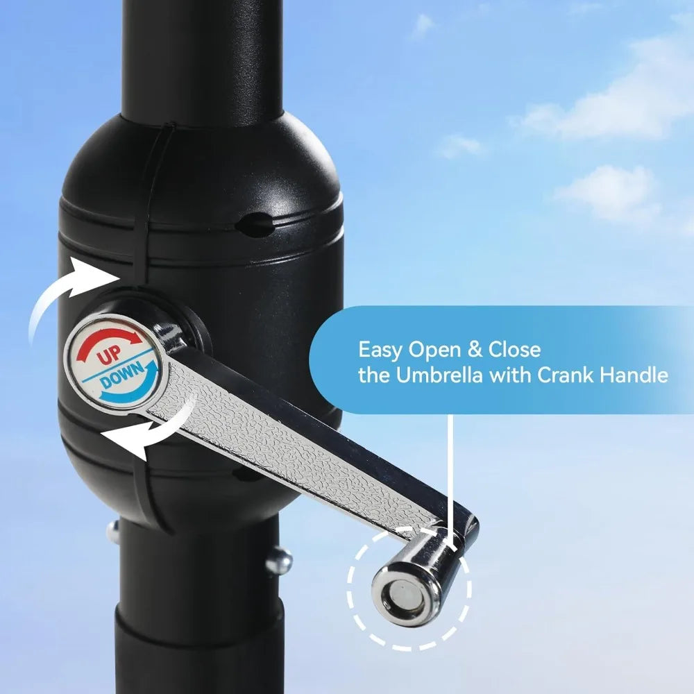 15 ft Rectangle Patio Umbrella with Solar Lights and Base Included