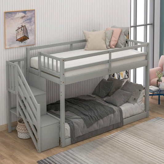 Twin Over Twin Bunk Bed with Stairs,Wood