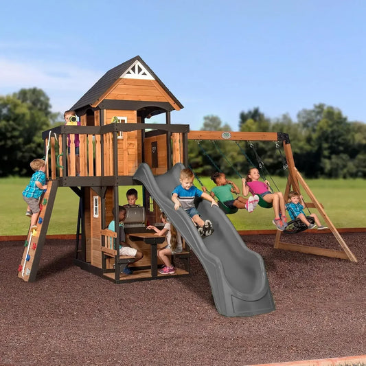 Canyon Creek Cedar Wood Swing Set with Wave Slide