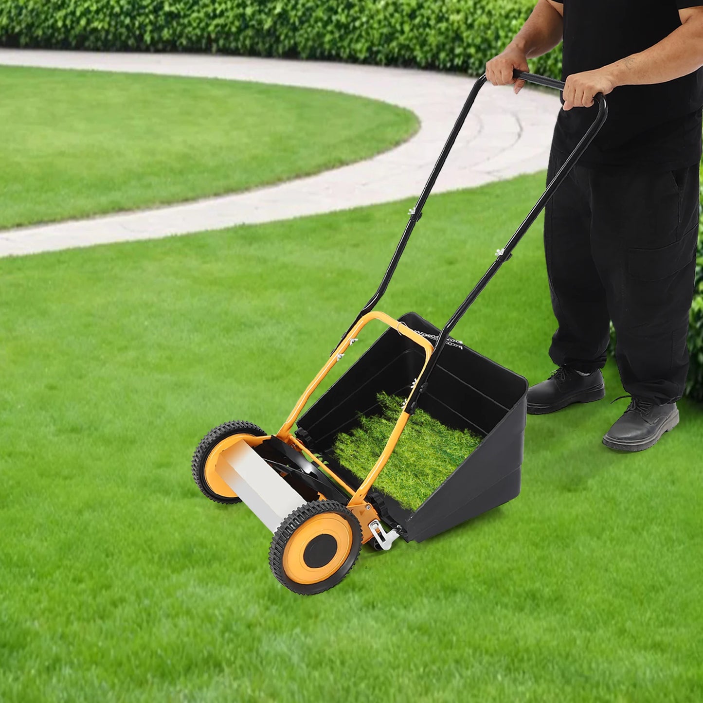 14 Inch Hand Push Lawn Mower Adjustable Height 2-in-1