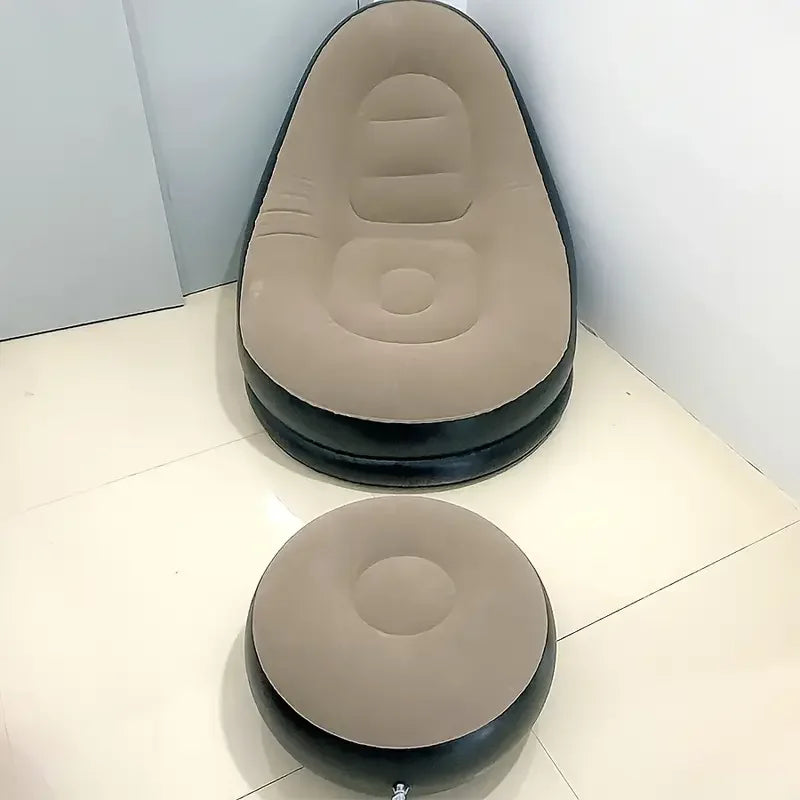 2Pcs Lazy Sofa Inflatable Chair Folding Recliner (Sofa + Footrest)