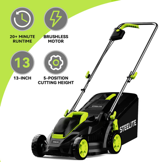 13" Electric Lawn Mower, 2-in-1 Lightweight Cordless Lawn Mower  with 21V 4.0Ah Battery and Charger