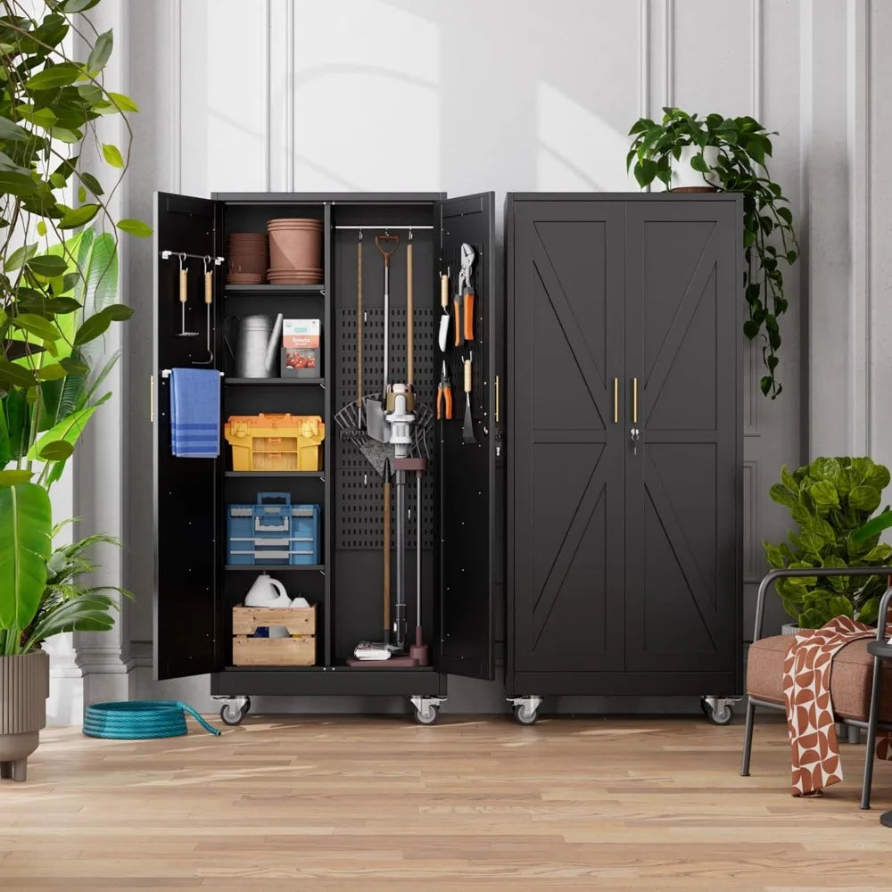 Garage Storage Cabinet with 4 Shelves, Pegboard