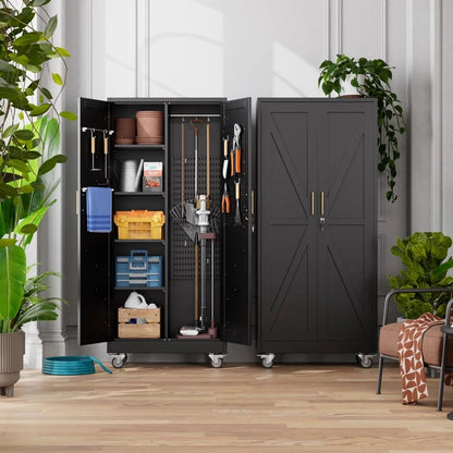 Garage Storage Cabinet with 4 Shelves, Pegboard