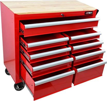 Heavy Duty Rolling Chest with 9-Drawer Wood Top
